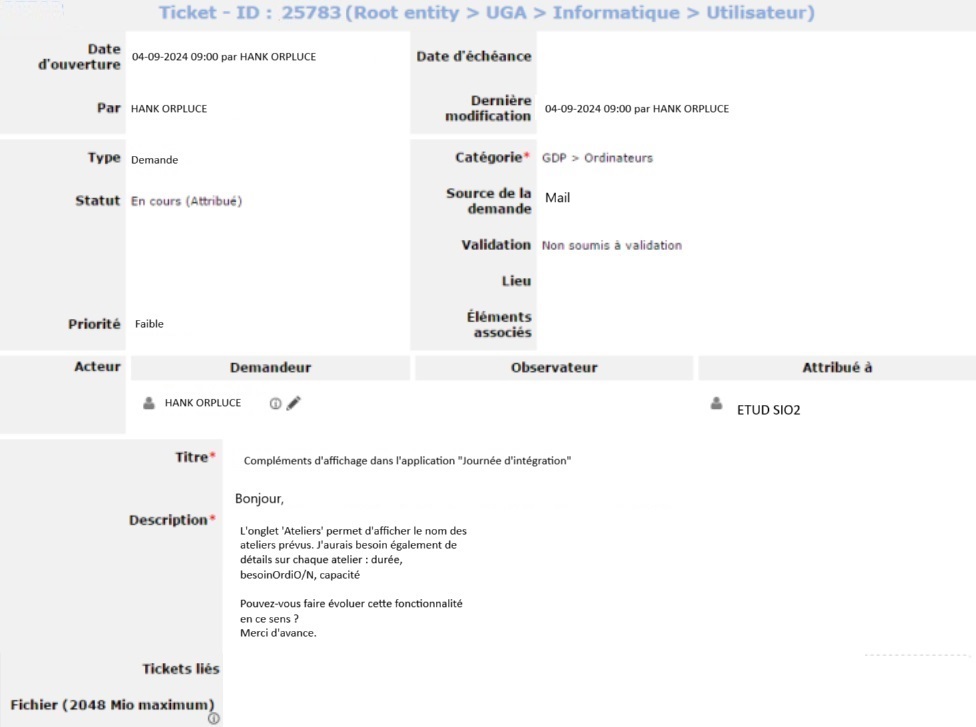 Exemple de ticket GLPI