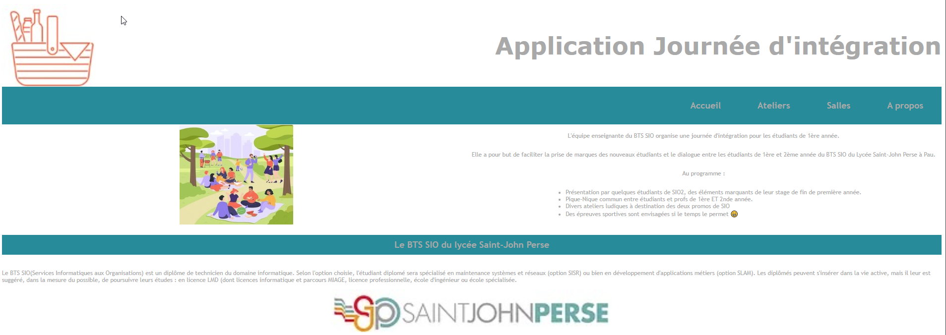 Vue de la page d'accueil de l'application
